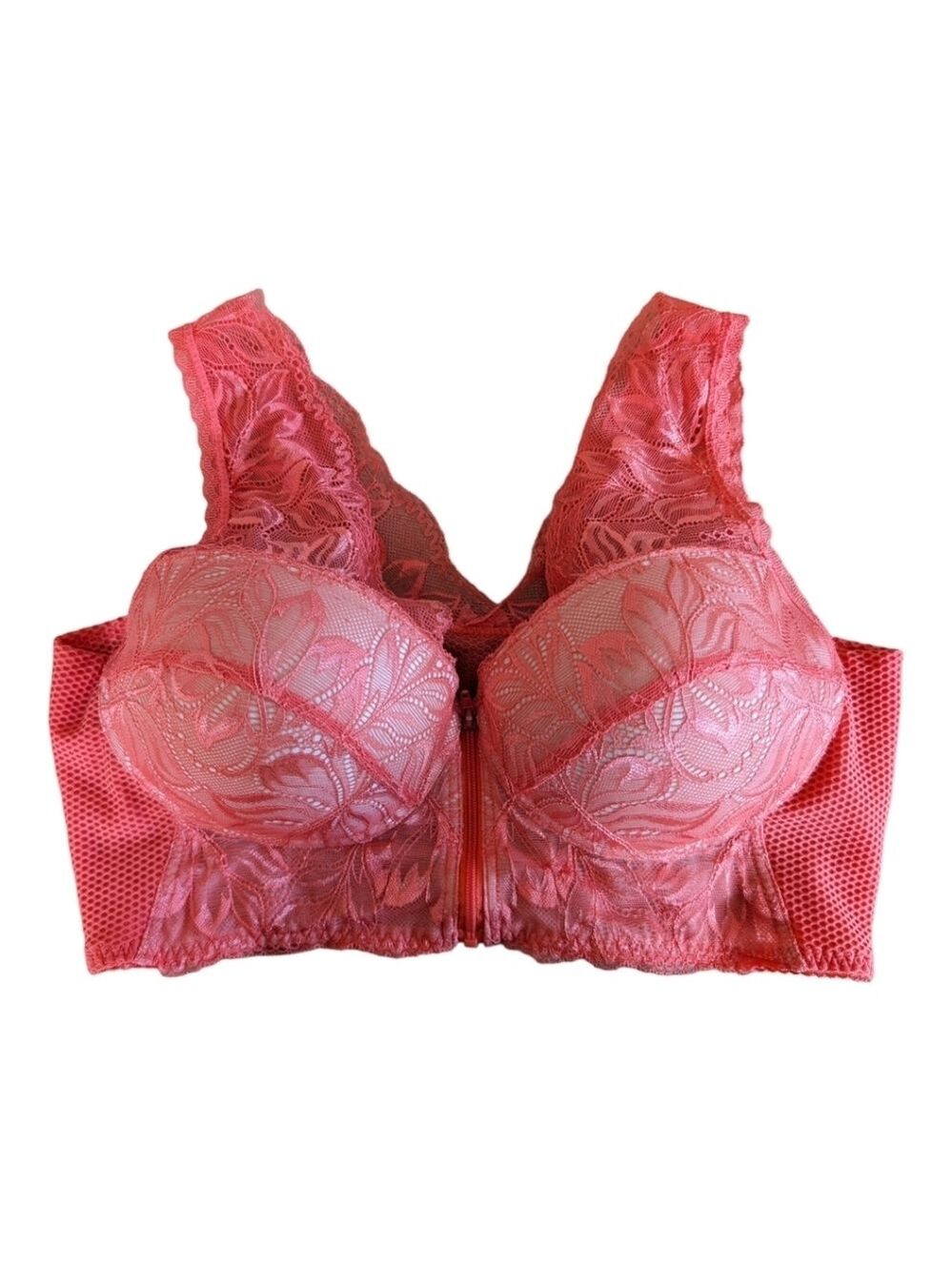 Roberta di Camerino Coral Zip Front Sexy Lace Bra Size XL EUC